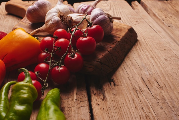 Fresh vegetables on wooden table