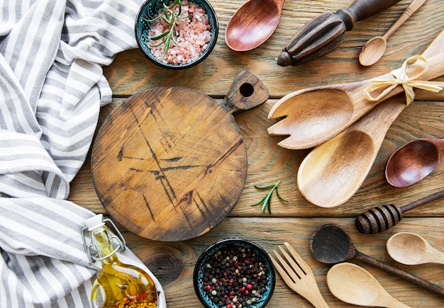 Assorted cooking tools on table